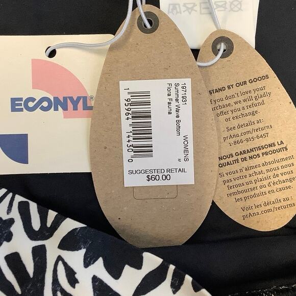 prAna Size Medium Black White Flora Fauna Summer Wave Swim Bikini Bottom J17-21 - Picture 9 of 10